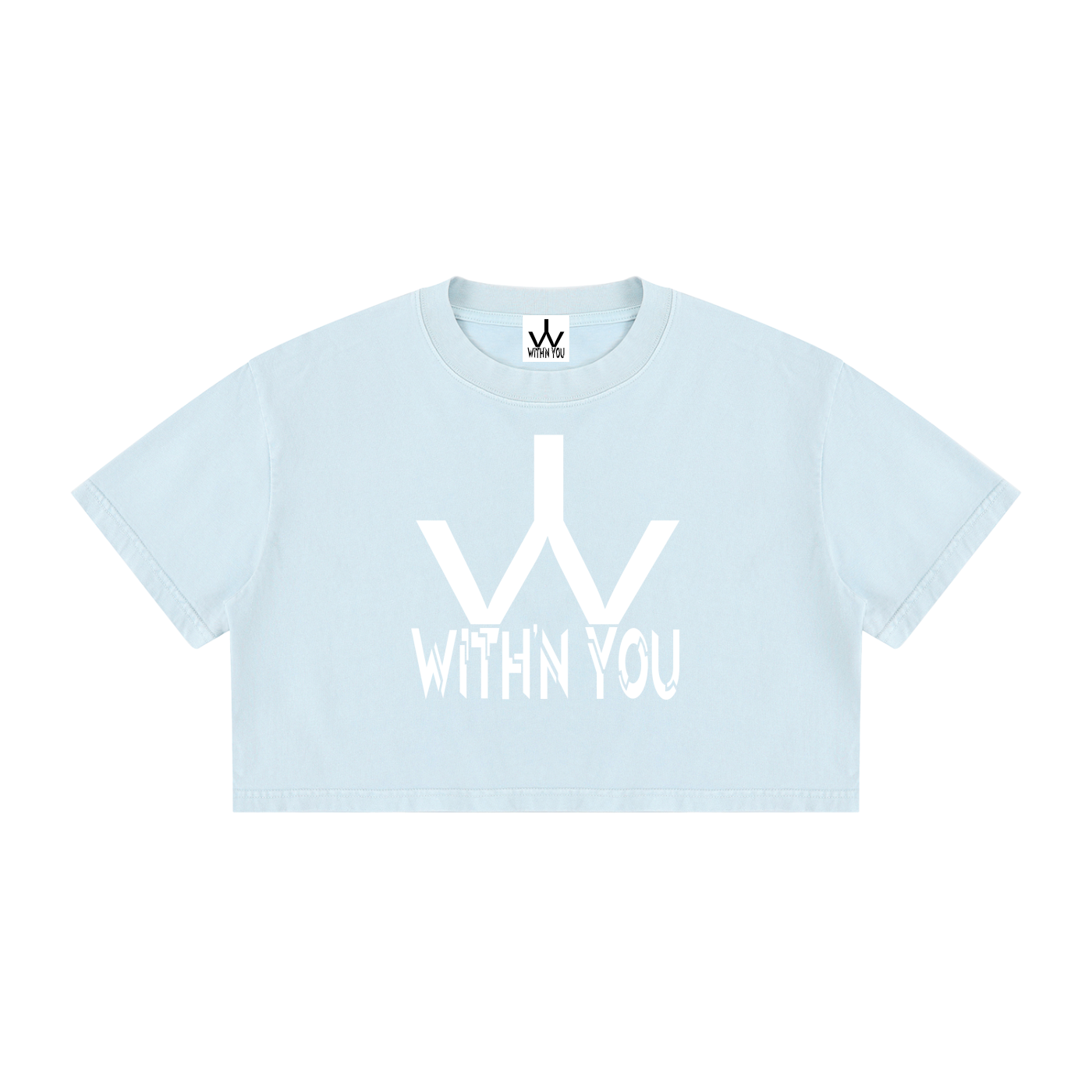"WITH'N YOU" LOGO - WHITE - Women's Mineral Wash Cotton Crop T-Shirt