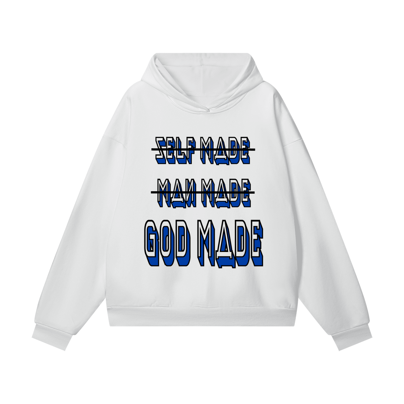 "GOD MADE" - BLACK/BLUE - Heavyweight Hidden Pocket Fleece Hoodie