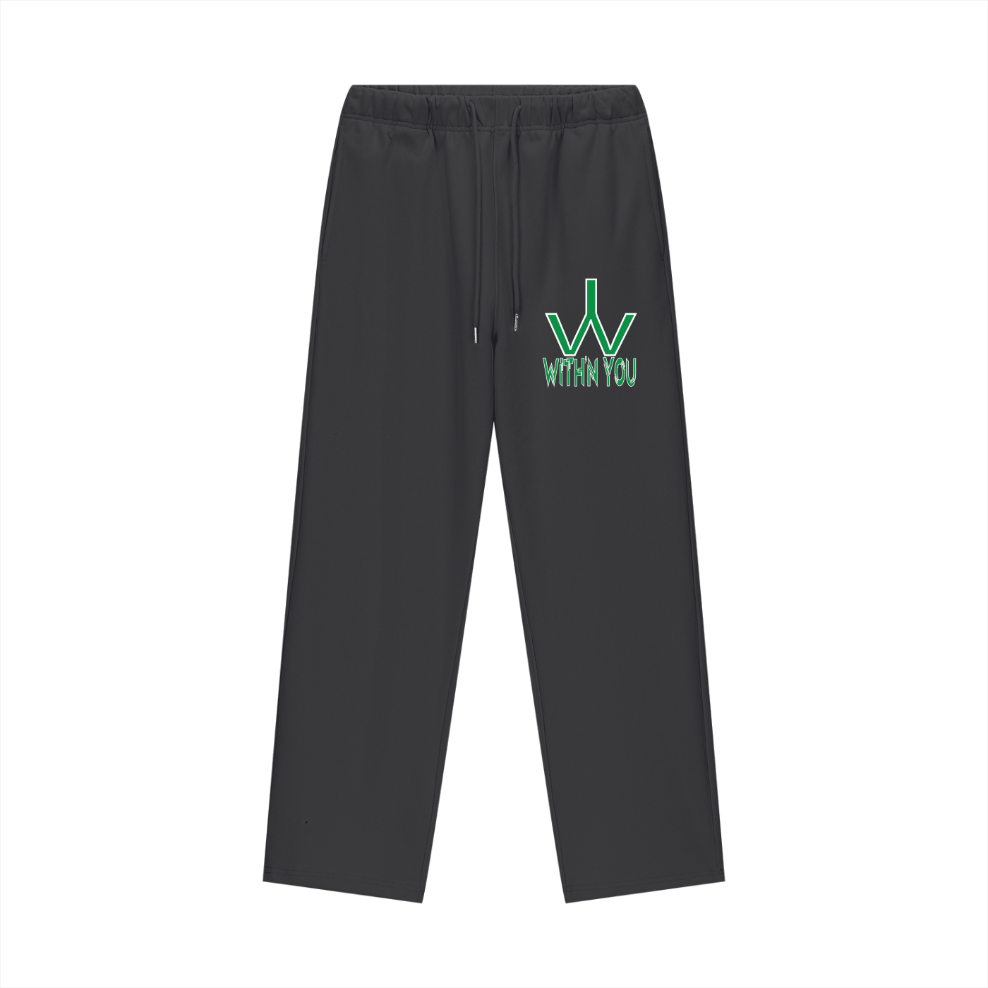 "WITH'N YOU" LOGO - WHITE/GREEN - Heavyweight Fleece Straight Leg Pants
