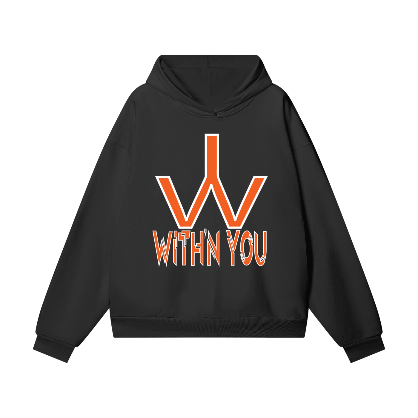 "WITH'N YOU" LOGO - WHITE/ORANGE - Heavyweight Hidden Pocket Fleece Hoodie