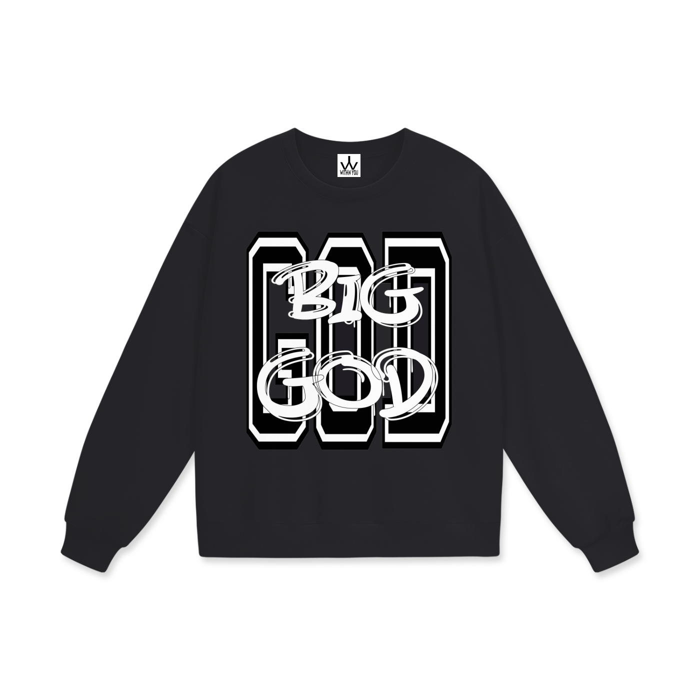 "BIG GOD" - BLACK - Heavyweight Drop Shoulder Sweatshirt