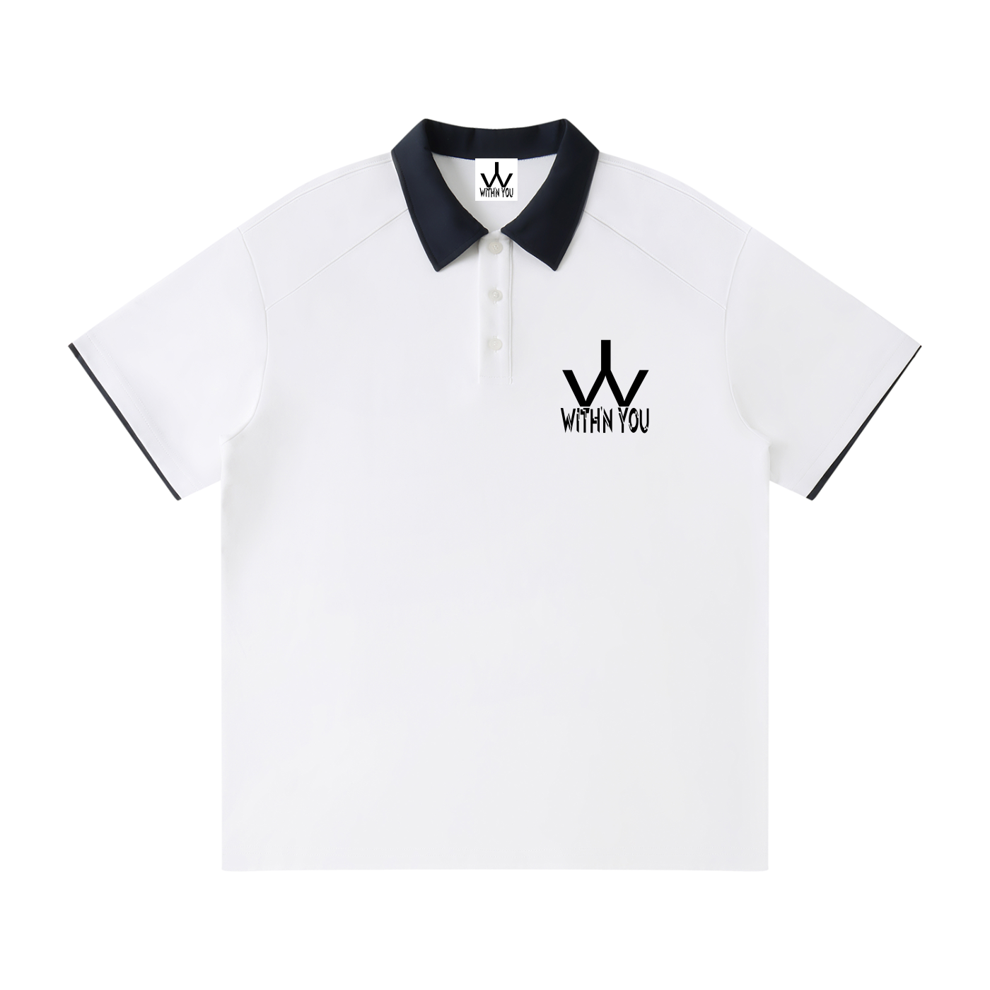"WITH'N YOU" LOGO - BLACK - Contrast Collar Raglan Polo Shirt