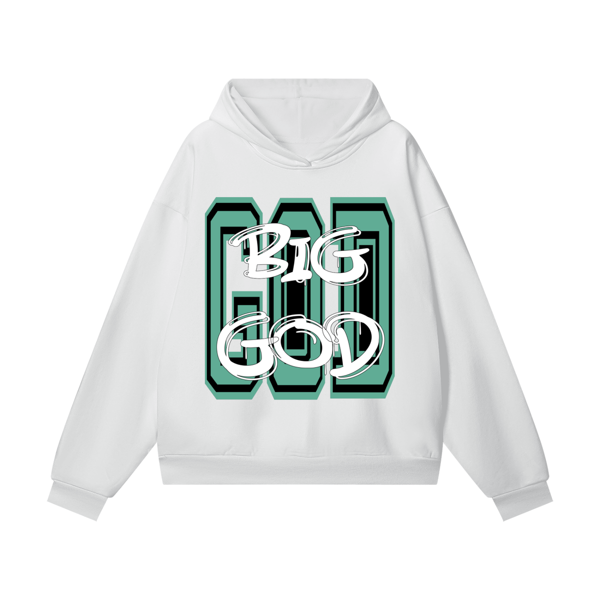 "BIG GOD" - TEAL - Heavyweight Hidden Pocket Fleece Hoodie