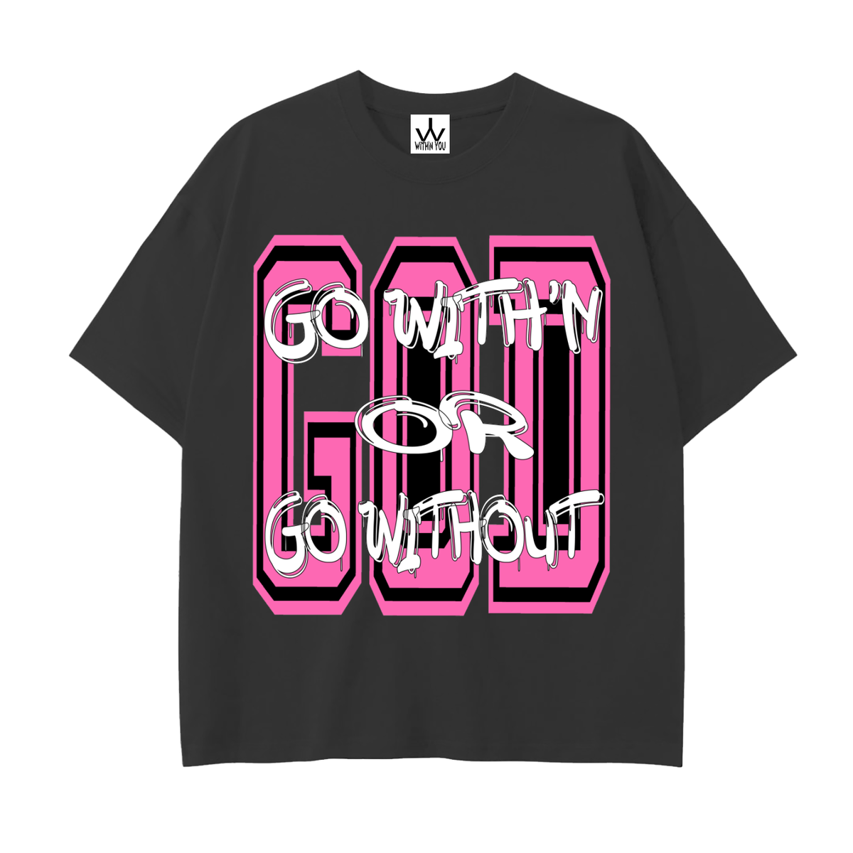 "GO WITH'N" - PINK - Drop Shoulder Cotton T-Shirt