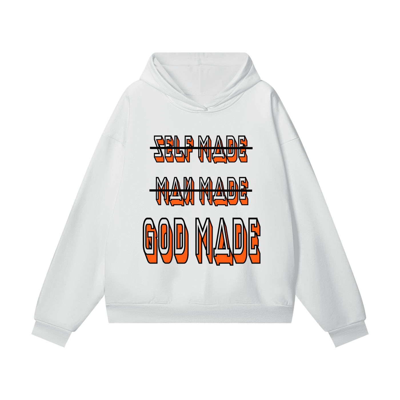"GOD MADE" - BLACK/ORANGE - Heavyweight Hidden Pocket Fleece Hoodie