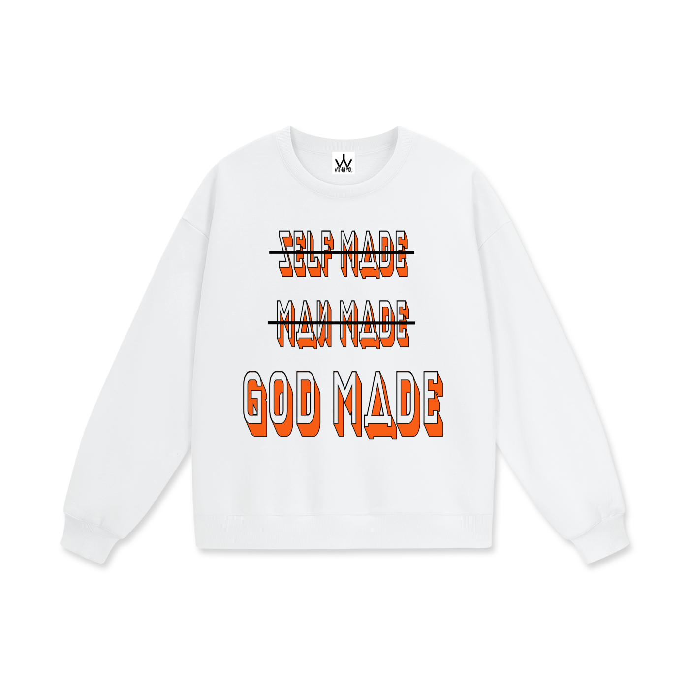 "GOD MADE" - BLACK/ORANGE - Heavyweight Drop Shoulder Sweatshirt