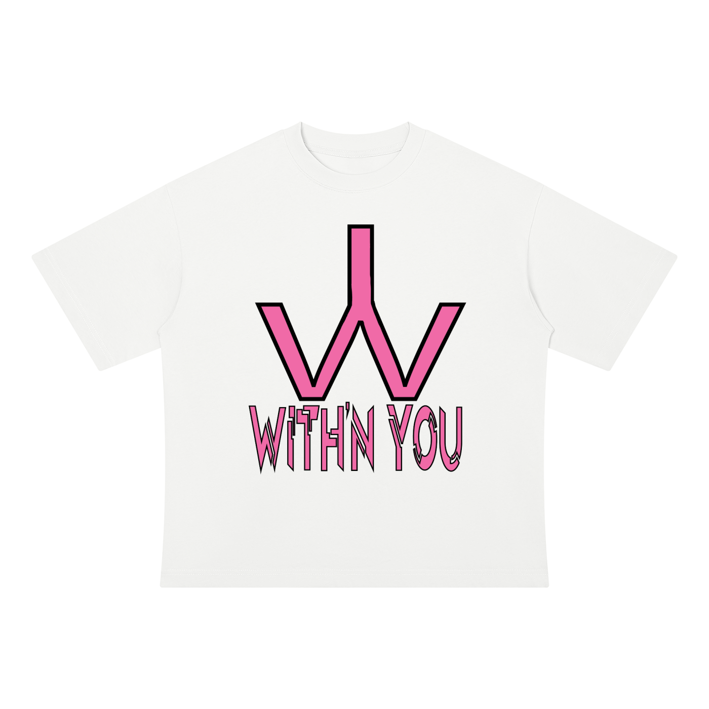 "WITH'N YO" LOGO - BLACK/PINK - Unisex Drop Shoulder Cotton T-Shirt