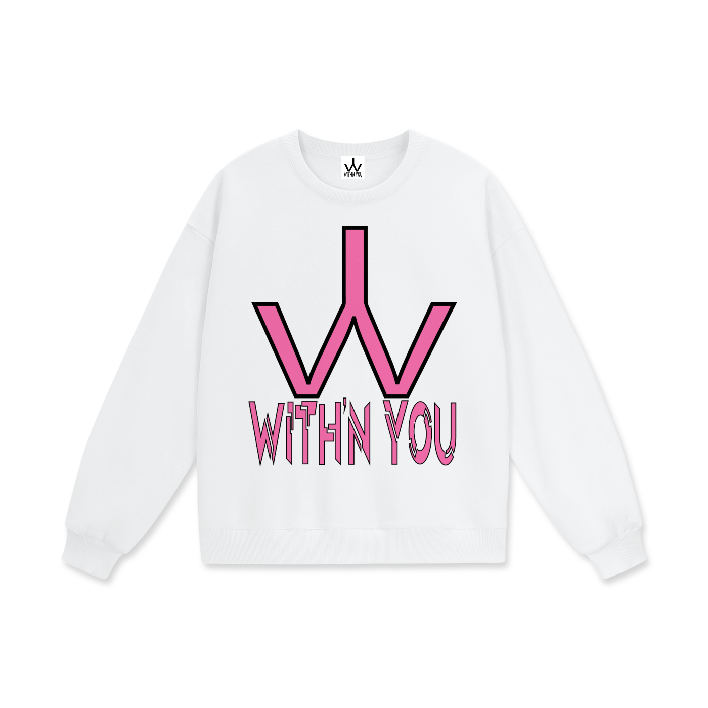 "WITH'N YOU" LOGO - BLACK/PINK - Heavyweight Drop Shoulder Sweatshirt