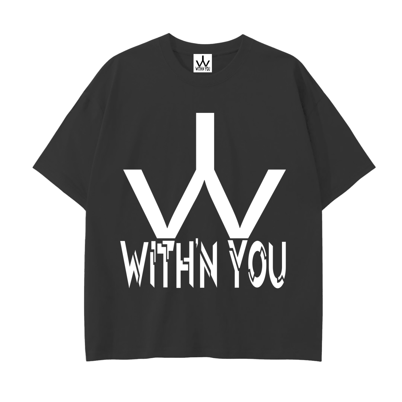 "WITH'N YOU" LOGO - WHITE - Drop Shoulder Cotton T-Shirt