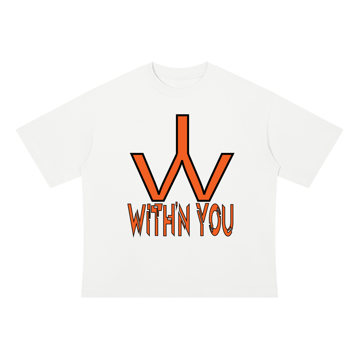 "WITH'N YOU" LOGO - BLACK/ORANGE - Unisex Drop Shoulder Cotton T-Shirt