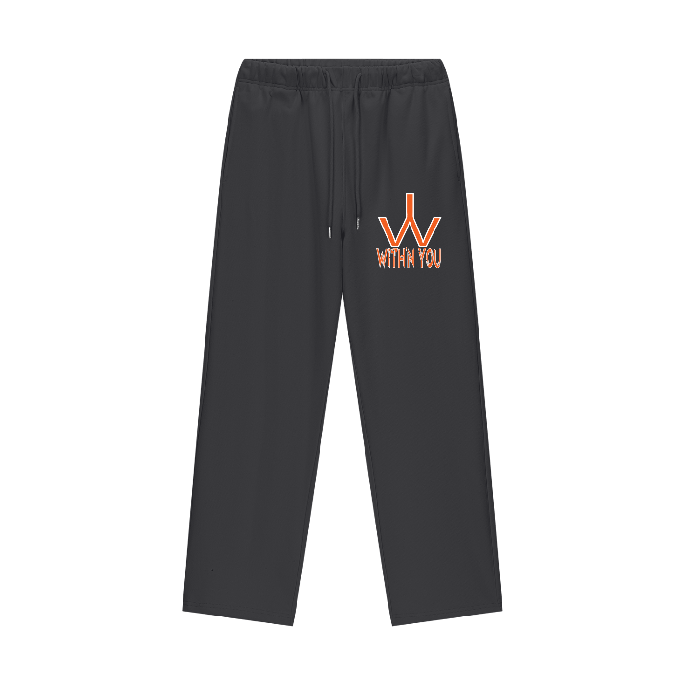 "WITH'N YOU" LOGO - WHITE/ORANGE - Heavyweight Fleece Straight Leg Pants