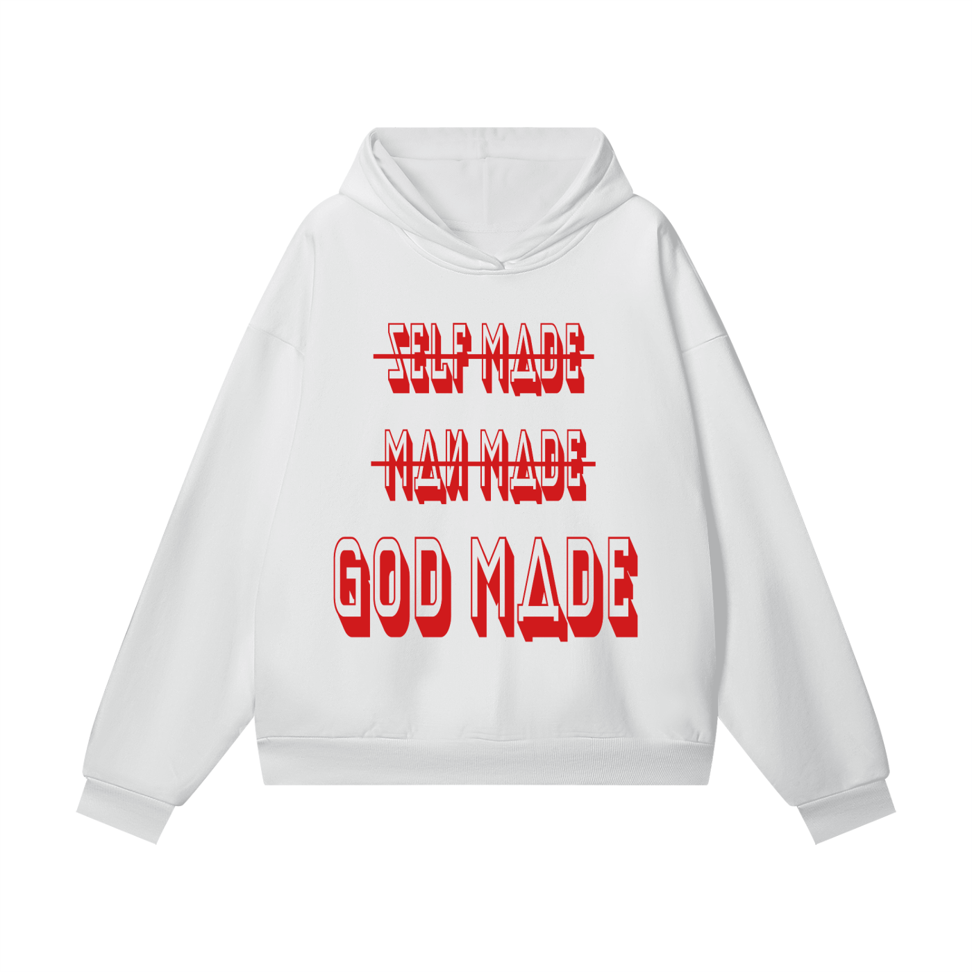 "GOD MADE" - RED - Heavyweight Hidden Pocket Fleece Hoodie
