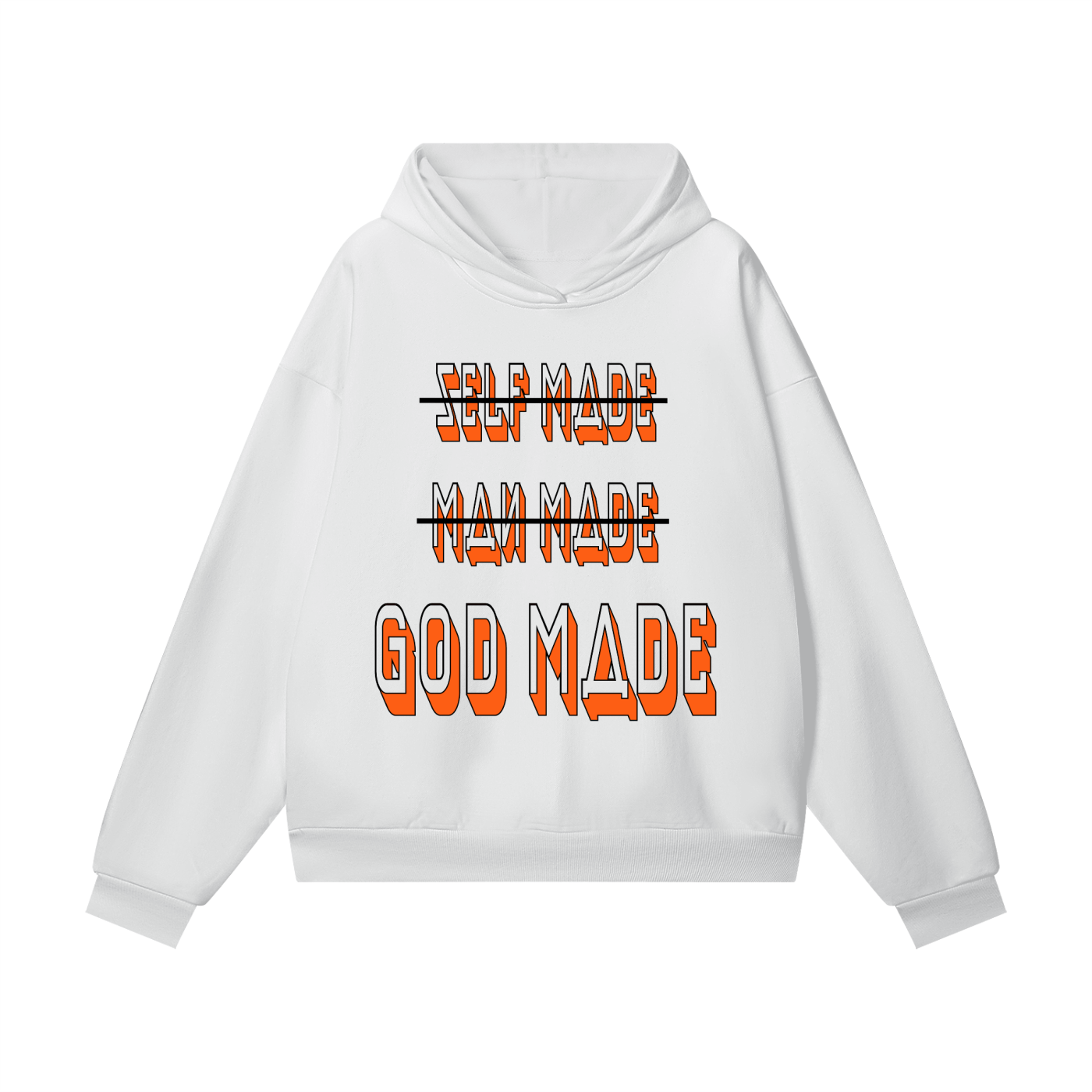"GOD MADE" - BLACK/ORANGE - Heavyweight Hidden Pocket Fleece Hoodie