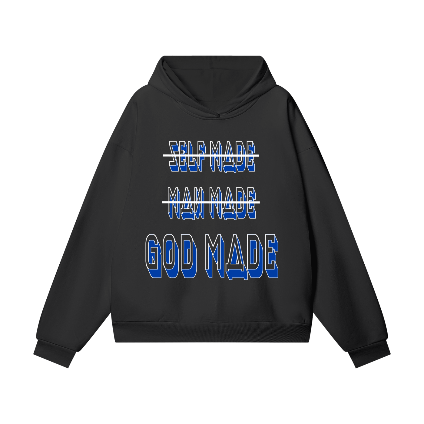 "GOD MADE" - WHITE/BLUE - Heavyweight Hidden Pocket Fleece Hoodie