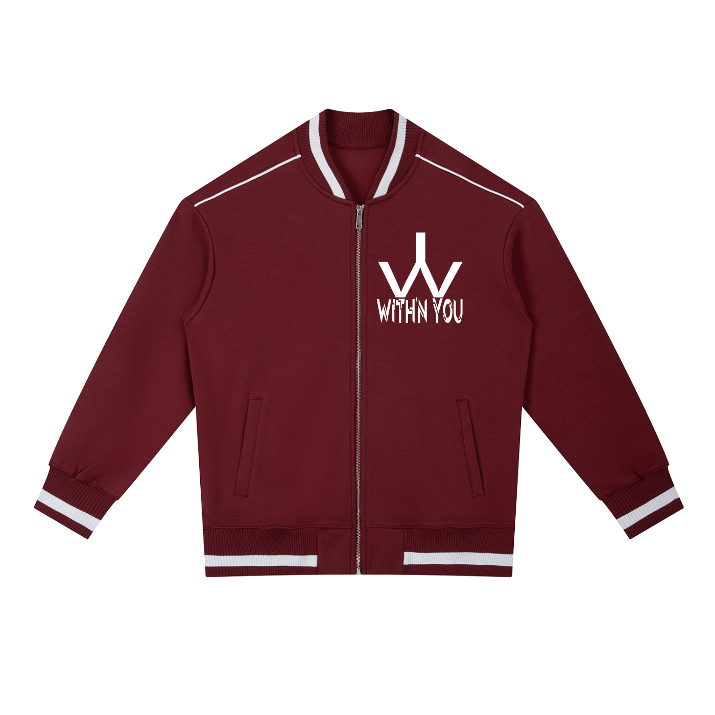 "WITH'N YOU" LOGO - WHITE - Contrast Piping Zip Bomber Jacket