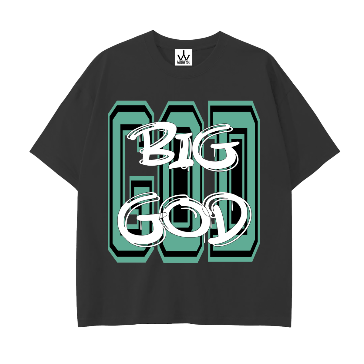 "BIG GOD" - TEAL - Drop Shoulder Cotton T-Shirt