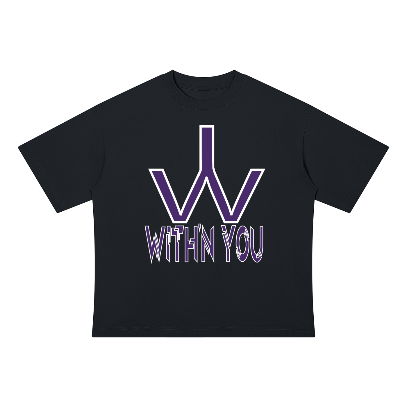 "WITH'N YOU" LOGO - WHITE/PURPLE - Unisex Drop Shoulder Cotton T-Shirt