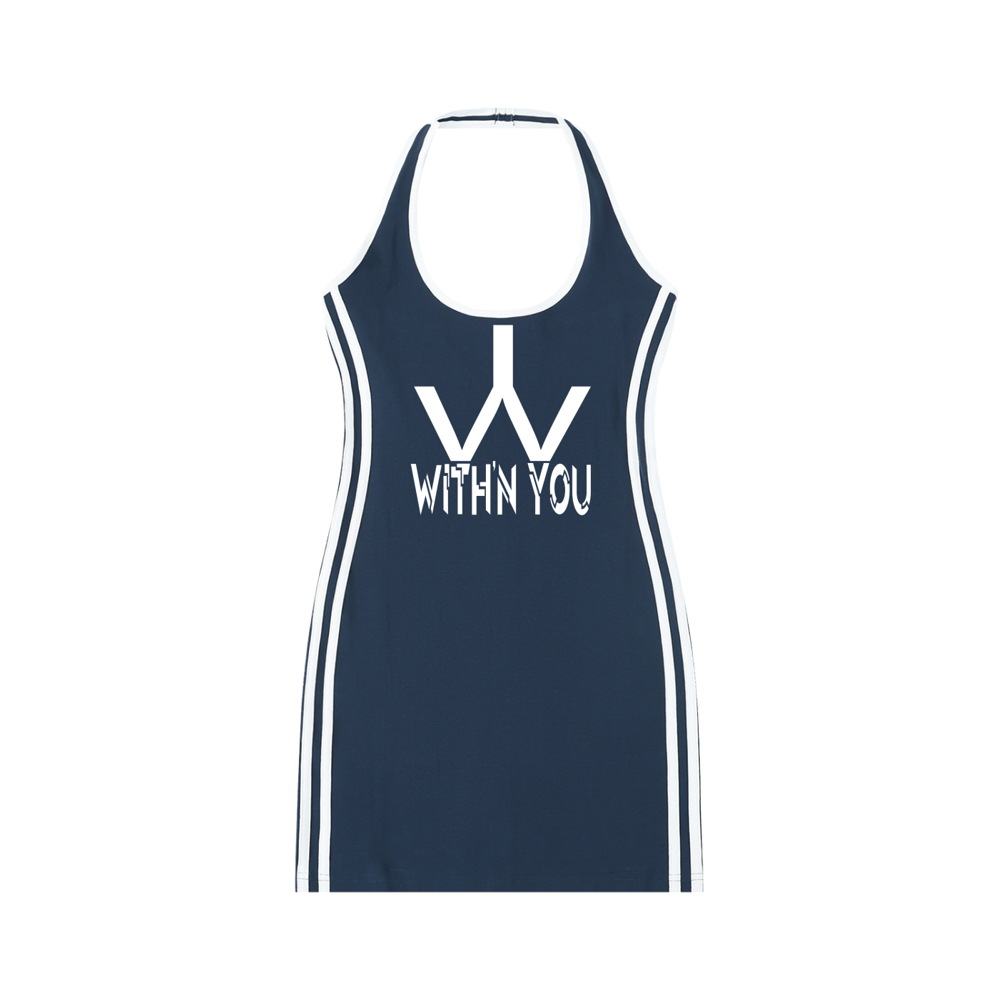 "WITH'N YOU" LOGO - WHITE - Women's Binding Tight Halter Dress