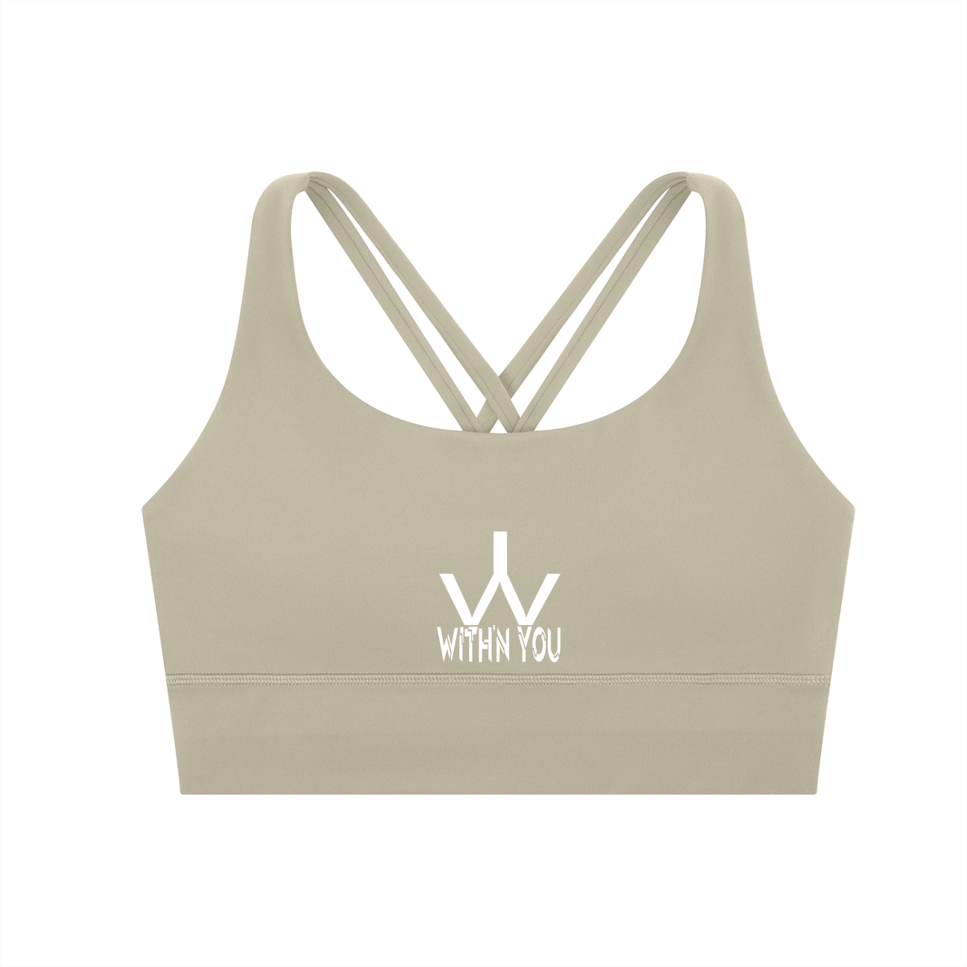 "WITH'N YOU" LOGO - WHITE - Strappy Criss-Cross Sports Bra