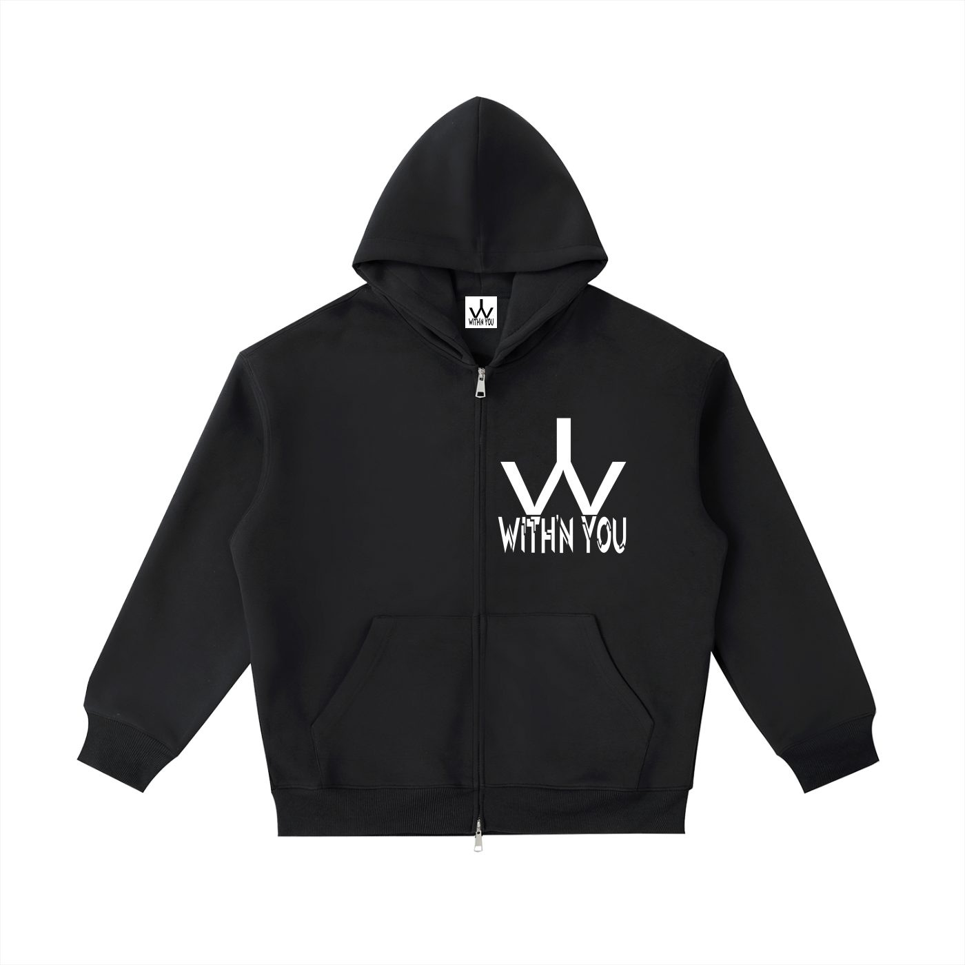"WITH'N YOU" LOGO - WHITE - Essential Heavyweight Pocket Hoodie