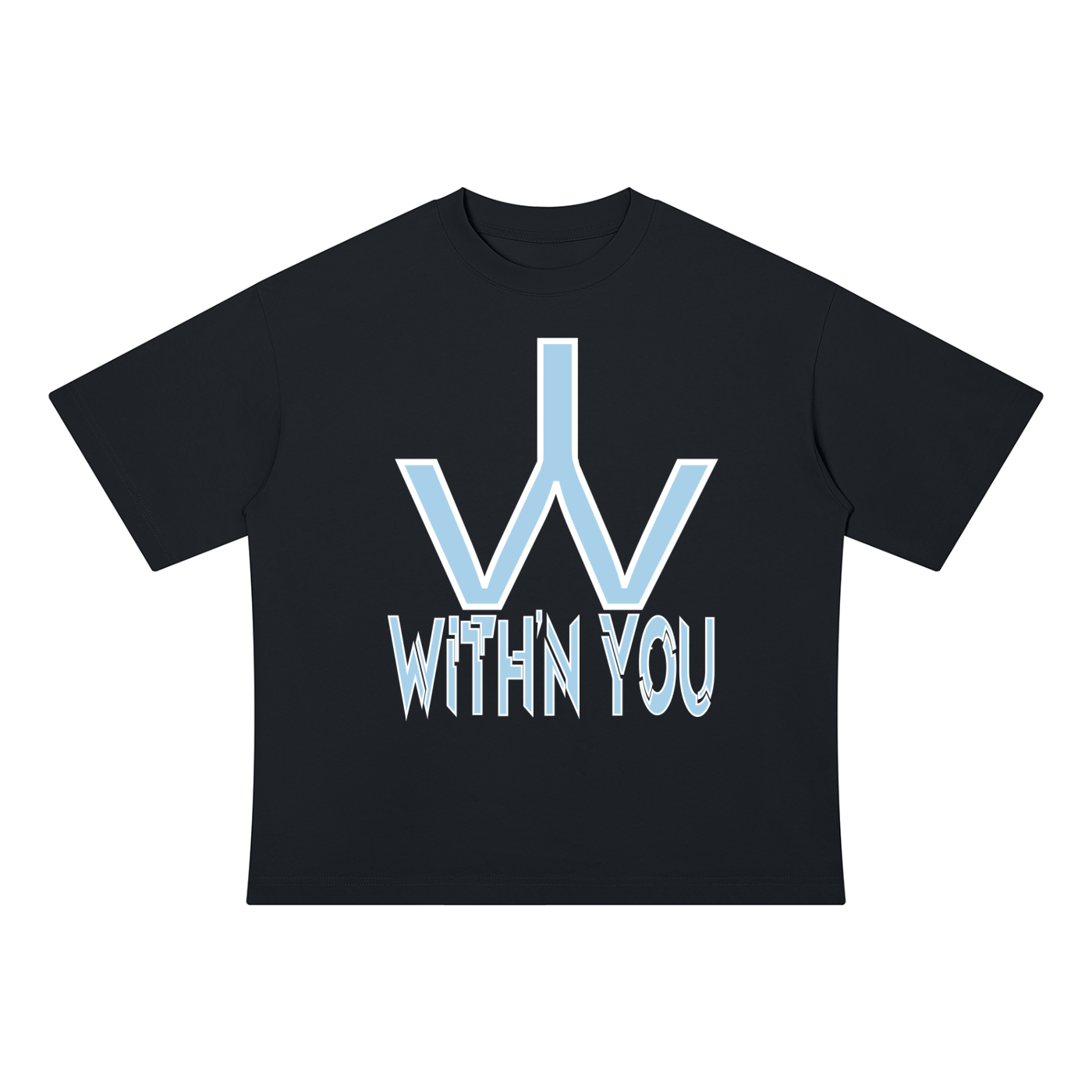 "WITH'N YOU" LOGO - WHITE/CAROLINA BLUE - Unisex Drop Shoulder Cotton T-Shirt