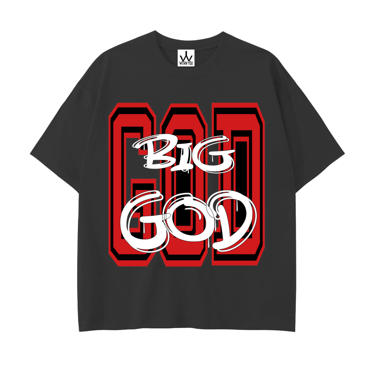 "BIG GOD" - RED - Drop Shoulder Cotton T-Shirt