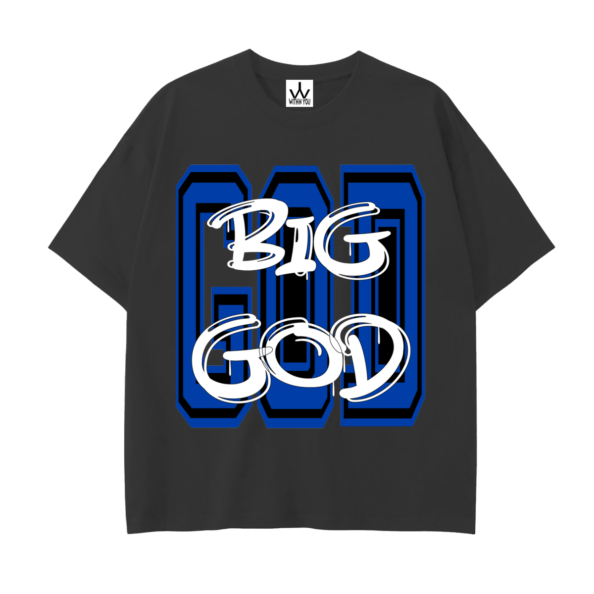 "BIG GOD" - BLUE - Drop Shoulder Cotton T-Shirt