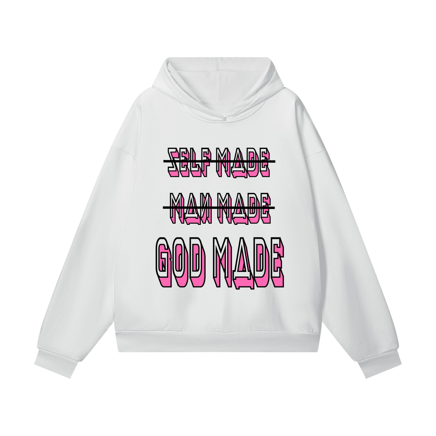 "GOD MADE" - BLACK/PINK - Heavyweight Hidden Pocket Fleece Hoodie
