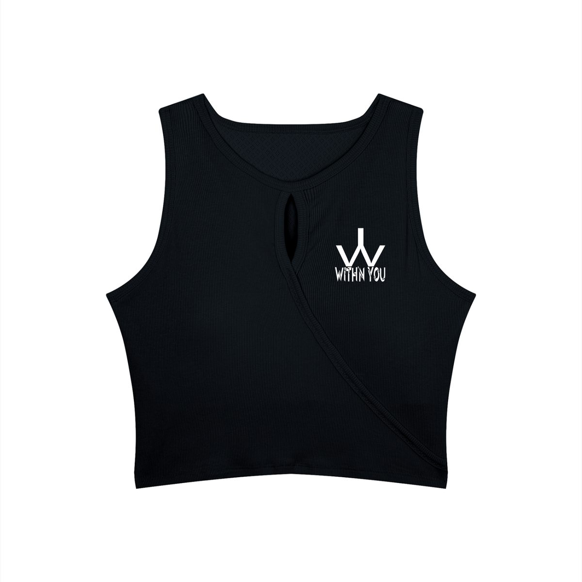 "WITH'N YOU" LOGO - WHITE - Women’s Hollow-Out Yoga Tank Top