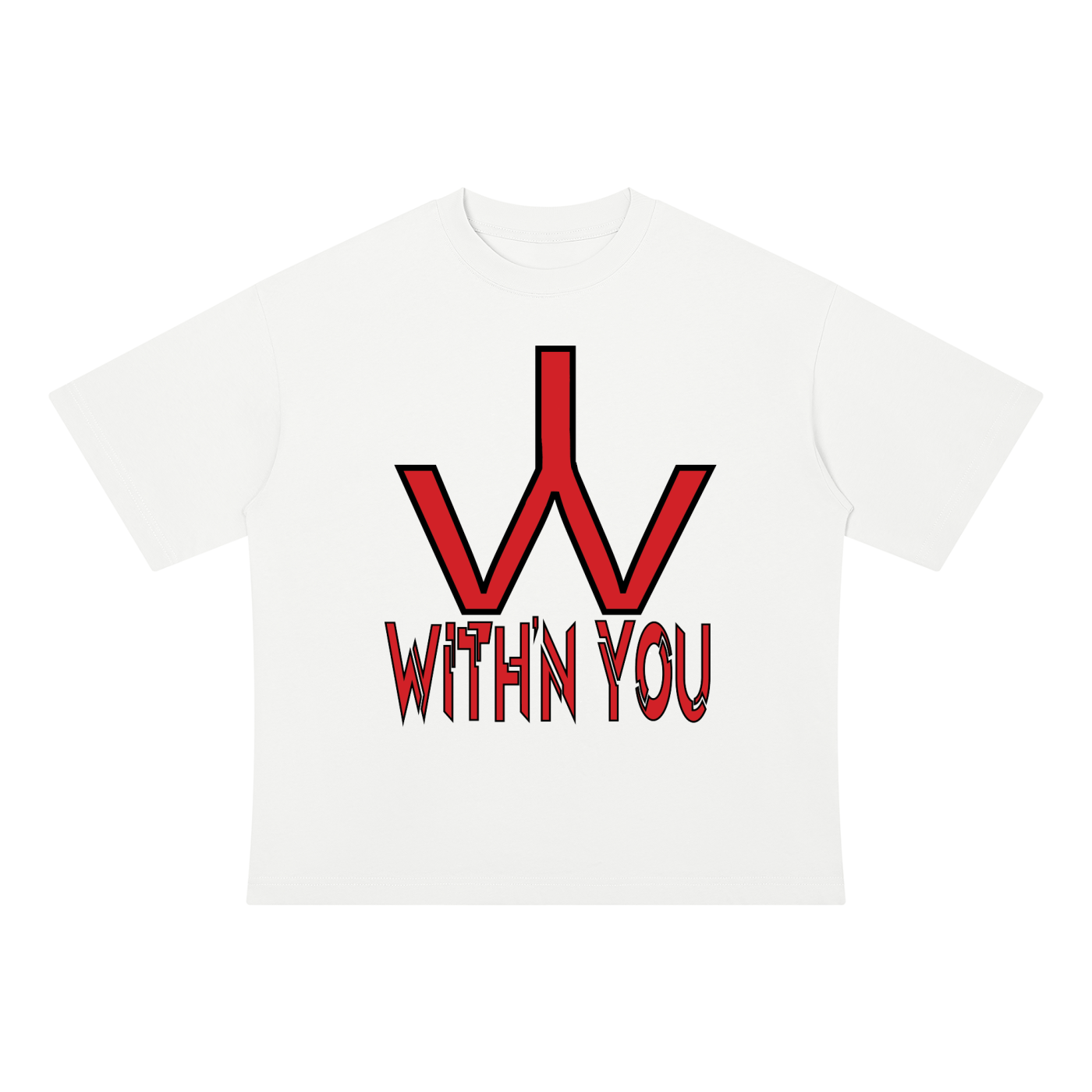 "WITH'N YOU" LOGO -BLACK/RED - Unisex Drop Shoulder Cotton T-Shirt