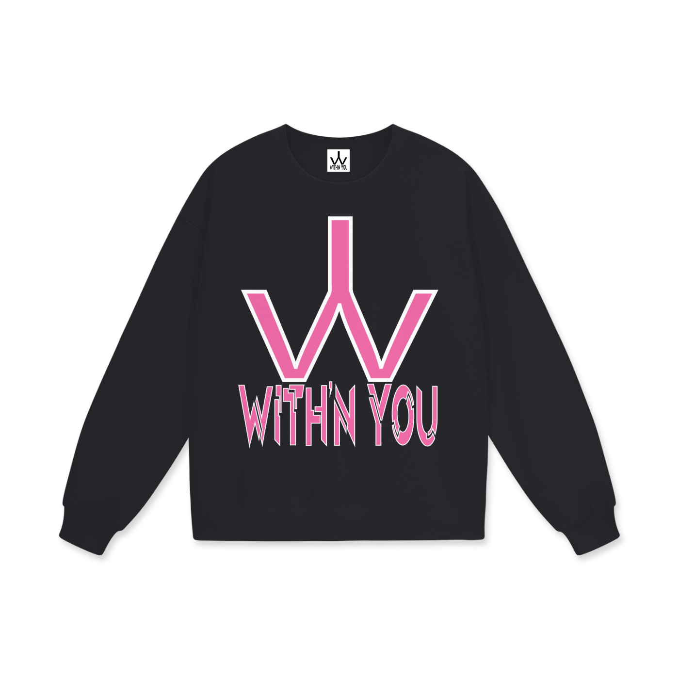 "WITH'N YOU" LOGO - WHITE/PINK - Heavyweight Drop Shoulder Sweatshirt