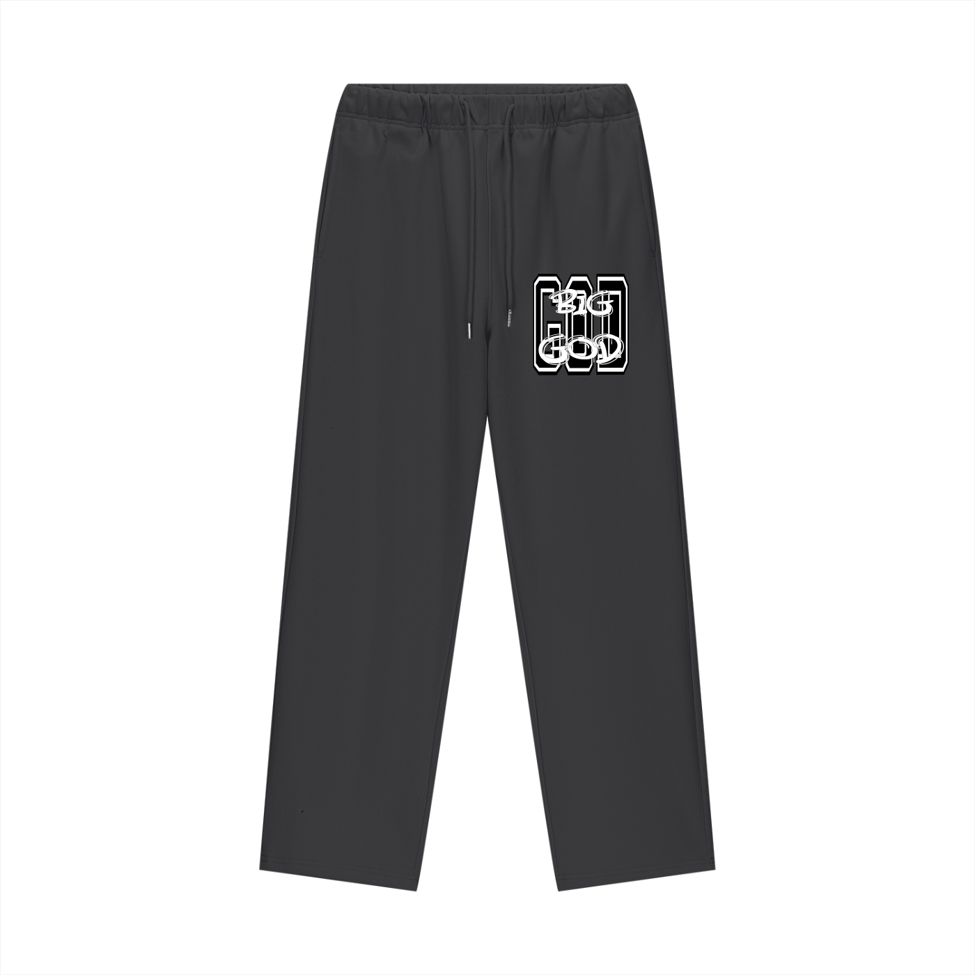 "BIG GOD" - BLACK/WHITE - Heavyweight Fleece Straight Leg Pants