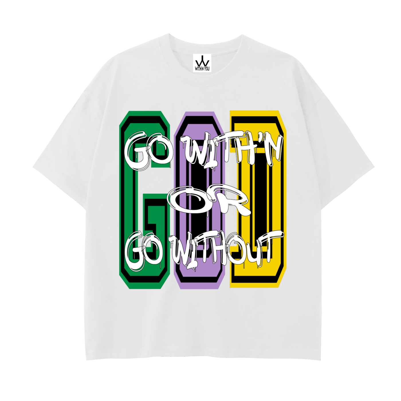 "GO WITH'N" - MARDI GRAS - Drop Shoulder Cotton T-Shirt