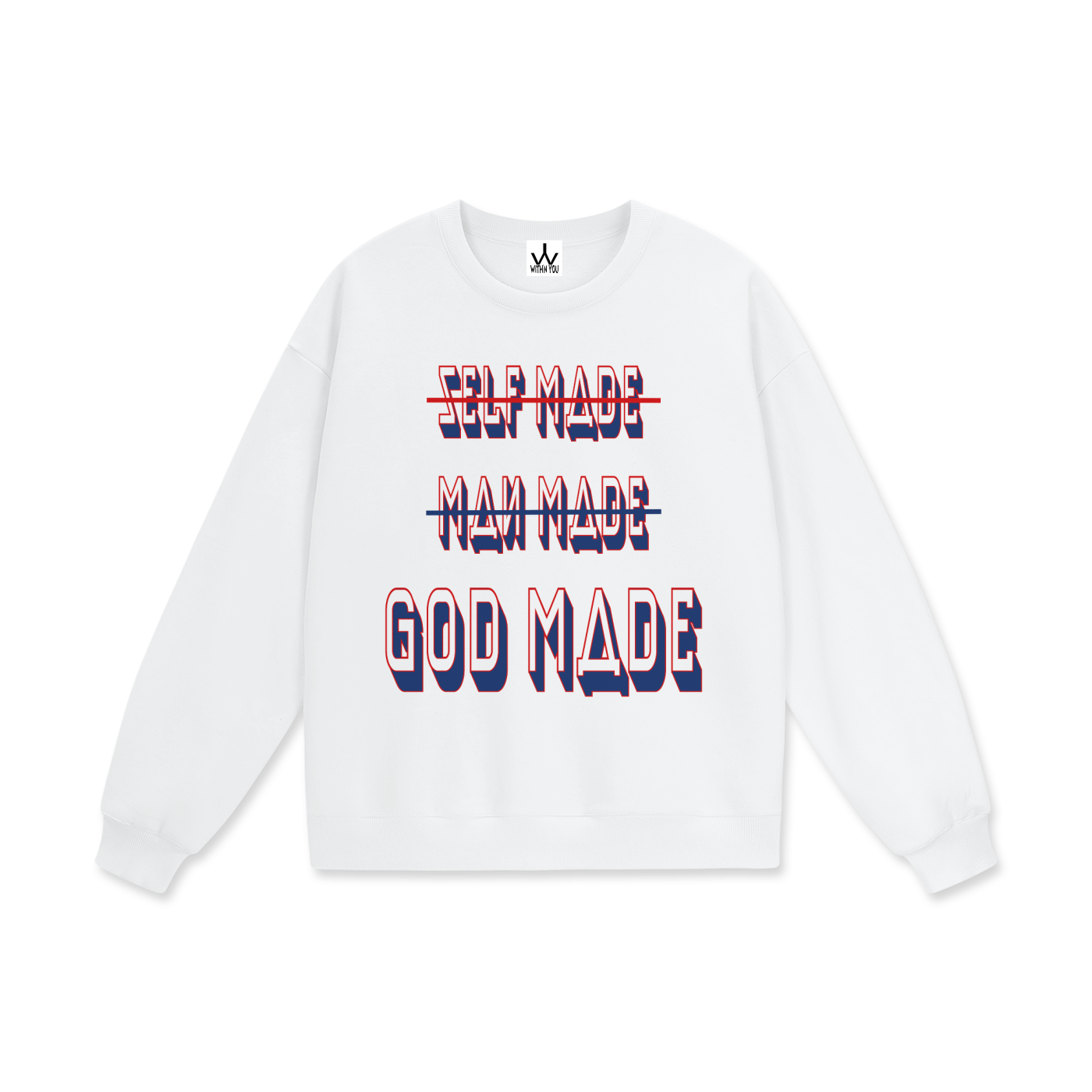 "GOD MADE" - RED/BLUE - Heavyweight Drop Shoulder Sweatshirt