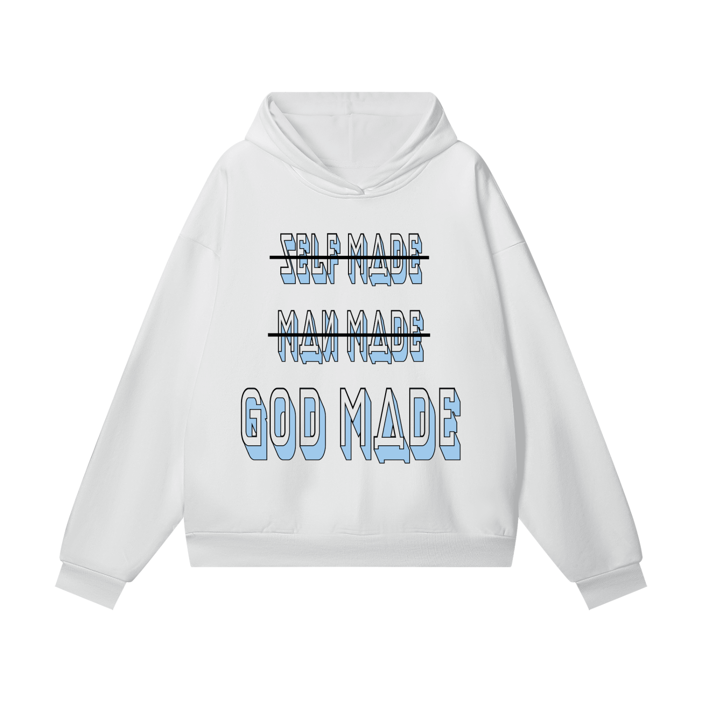 "GOD MADE" - BLACK/CAROLINA BLUE - Heavyweight Hidden Pocket Fleece Hoodie