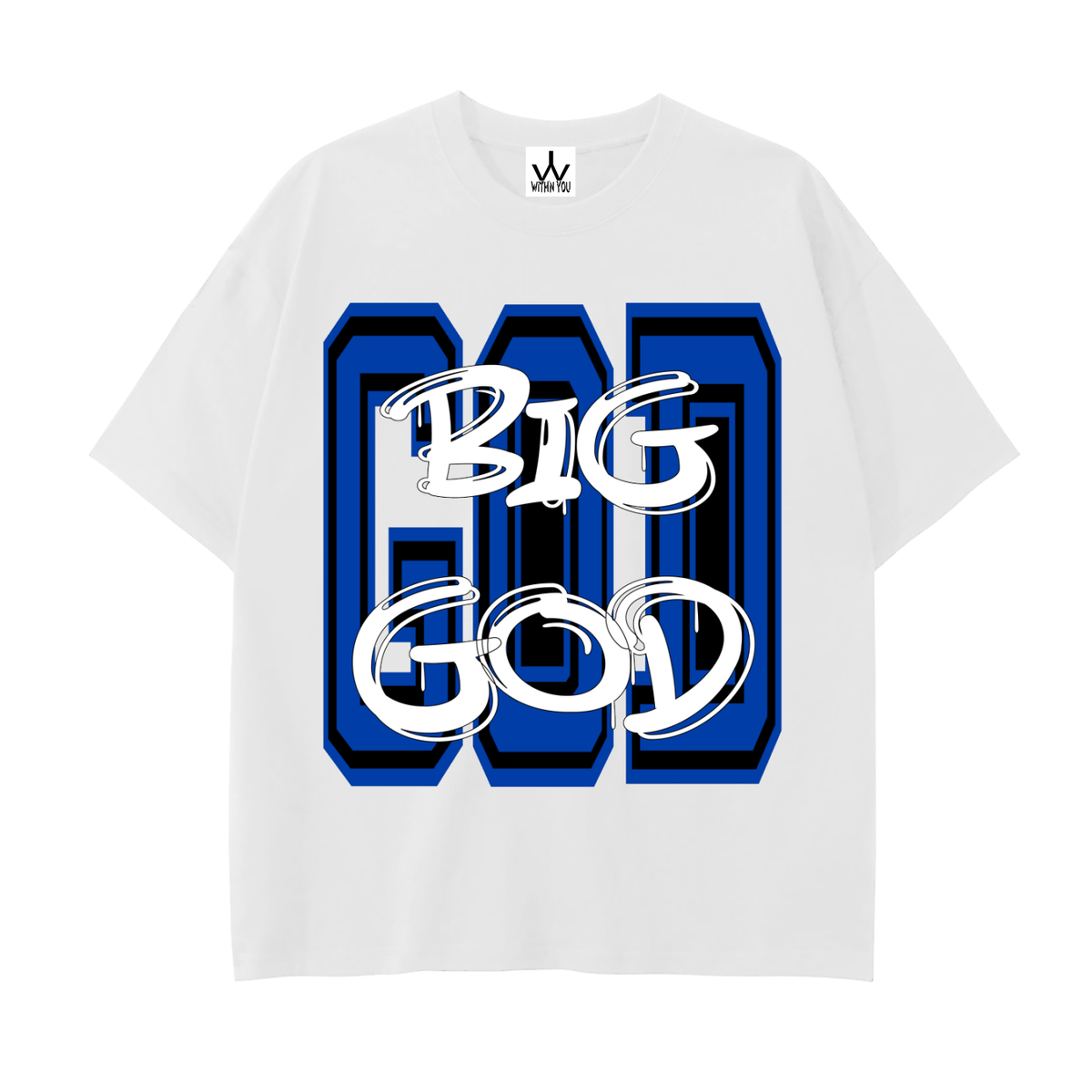"BIG GOD" - BLUE - Drop Shoulder Cotton T-Shirt