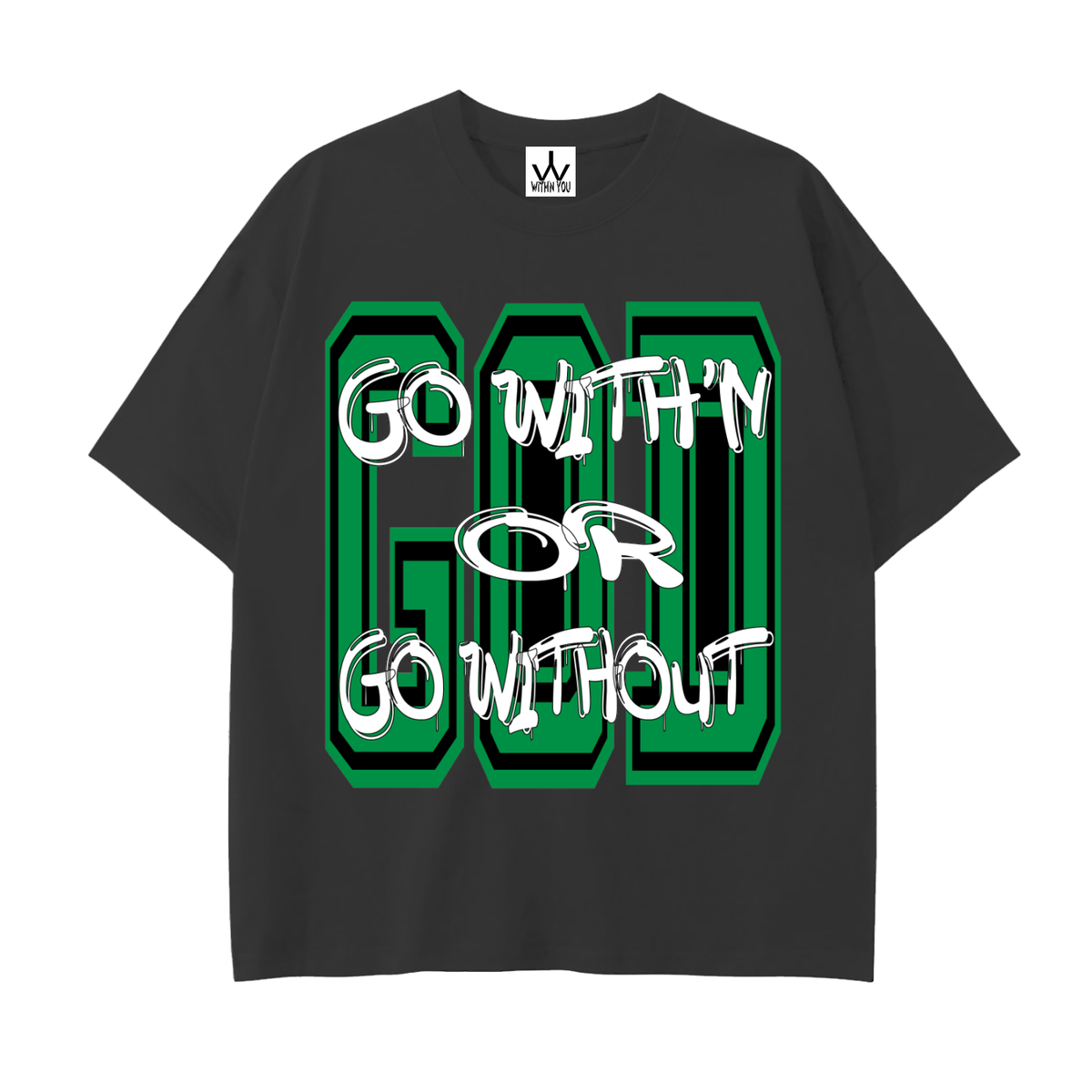 "GO WITH'N" - GREEN - Drop Shoulder Cotton T-Shirt