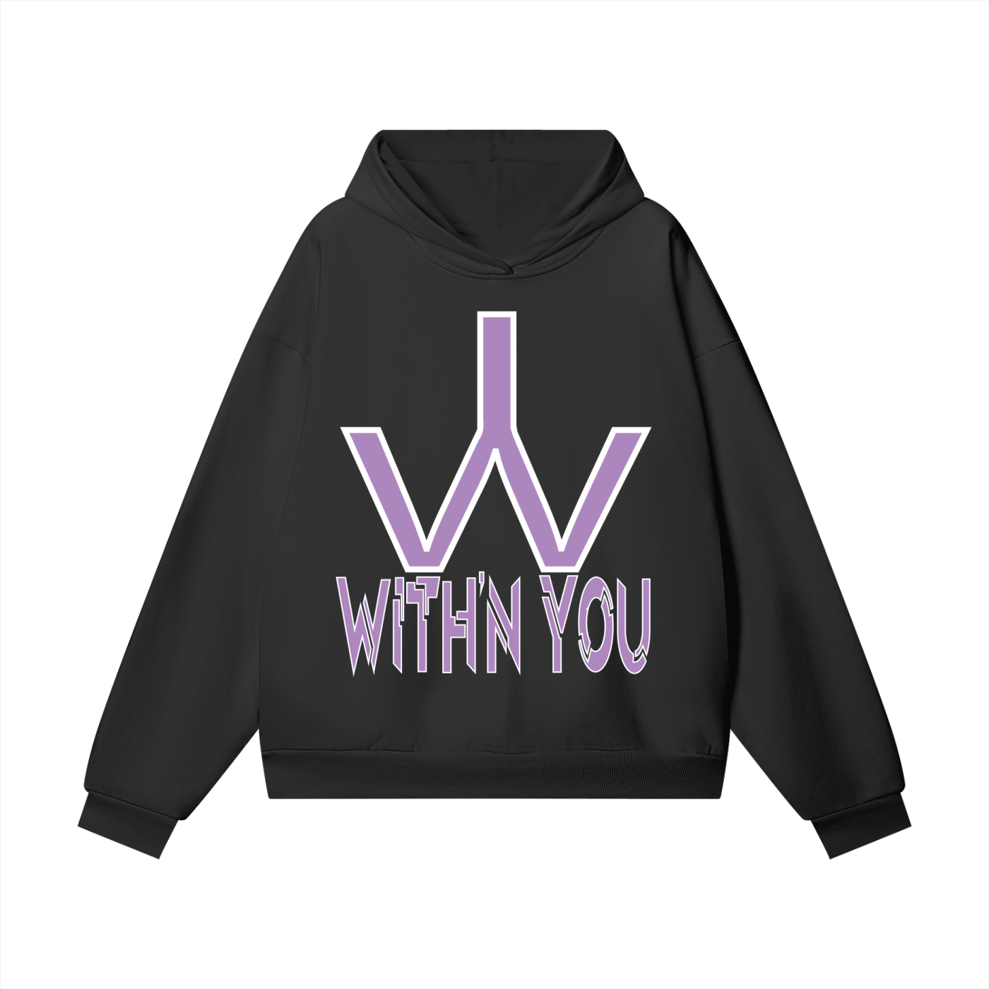 "WITH'N YOU" LOGO - WHITE/PURPLE - Heavyweight Hidden Pocket Fleece Hoodie