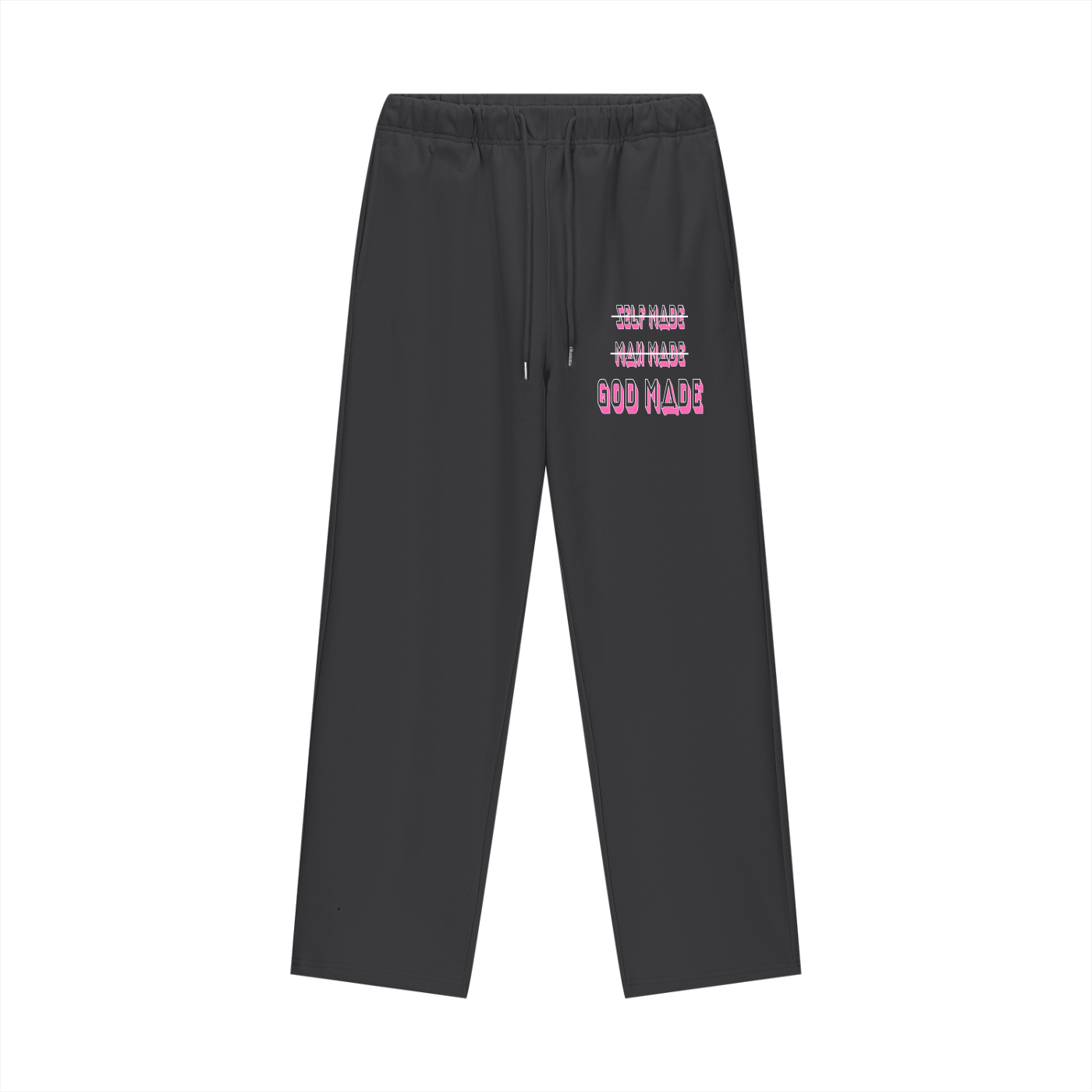 "GOD MADE" - WHITE/PINK - Heavyweight Fleece Straight Leg Pants