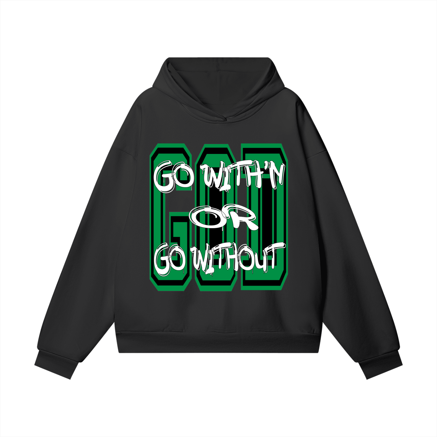 "GO WITH'N" - GREEN - Heavyweight Hidden Pocket Fleece Hoodie