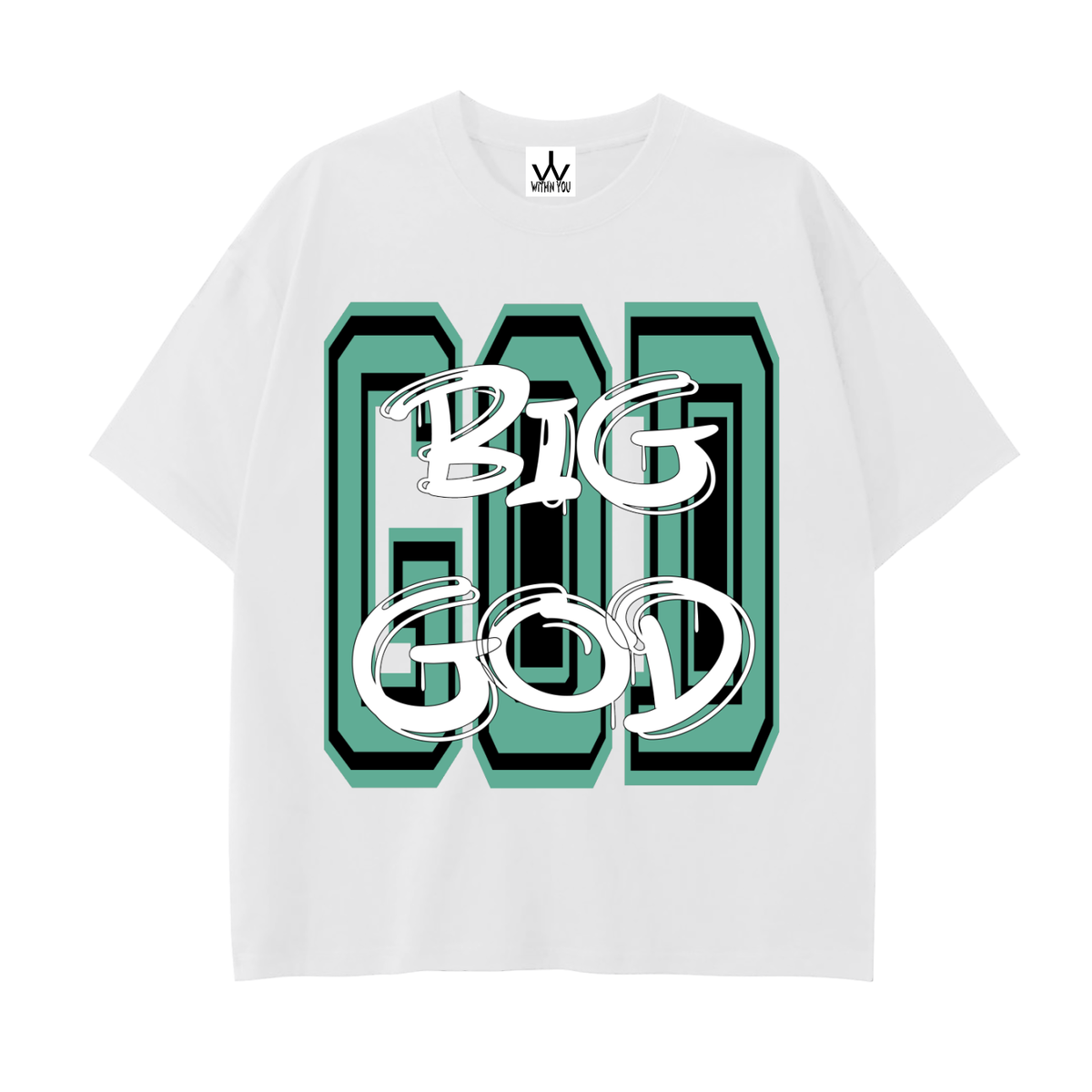 "BIG GOD" - TEAL - Drop Shoulder Cotton T-Shirt