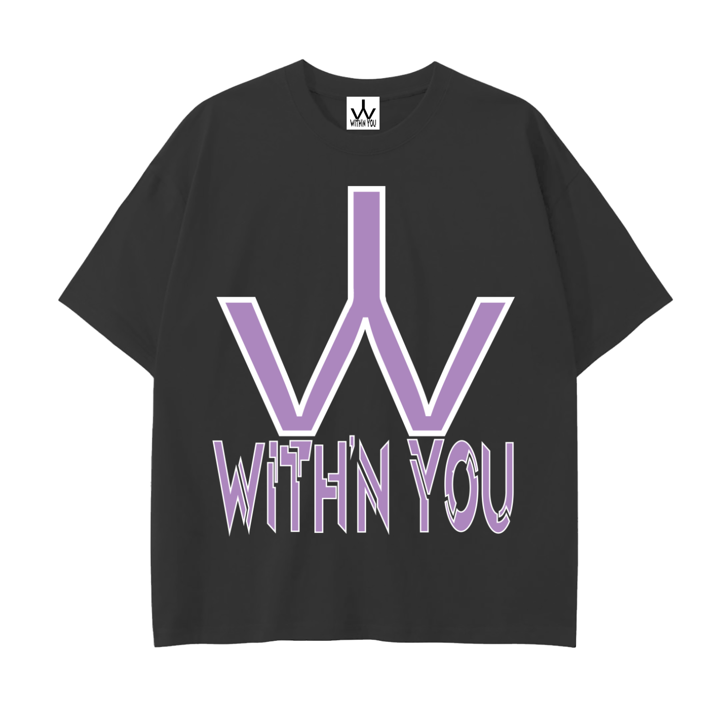 "WITH'N YOU" LOGO - WHITE/PURPLE - Drop Shoulder Cotton T-Shirt