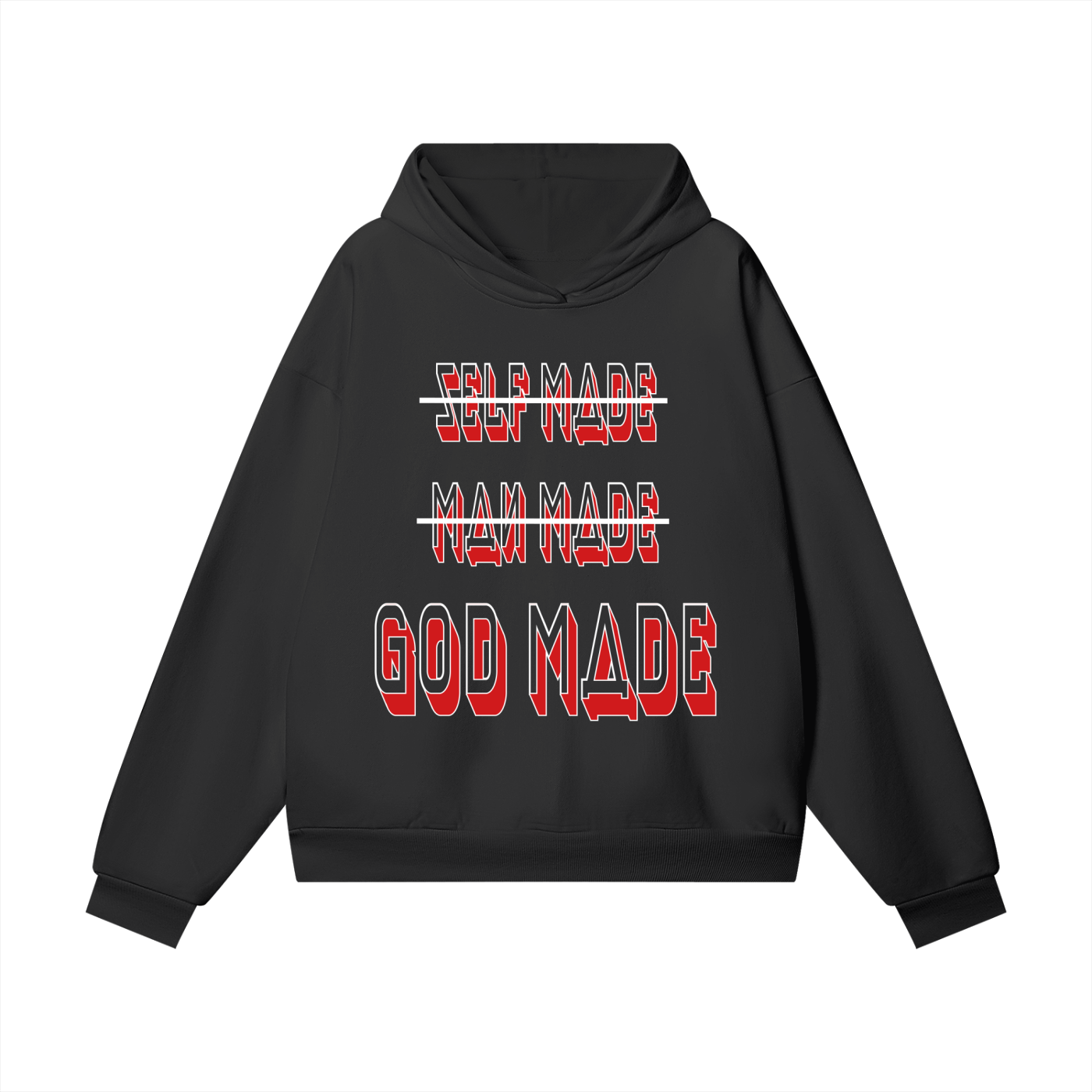 "GOD MADE" - WHITE/RED - Heavyweight Hidden Pocket Fleece Hoodie