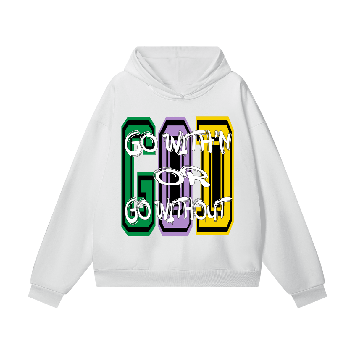 "GO WITH'N" - MARDI GRAS - Heavyweight Hidden Pocket Fleece Hoodie