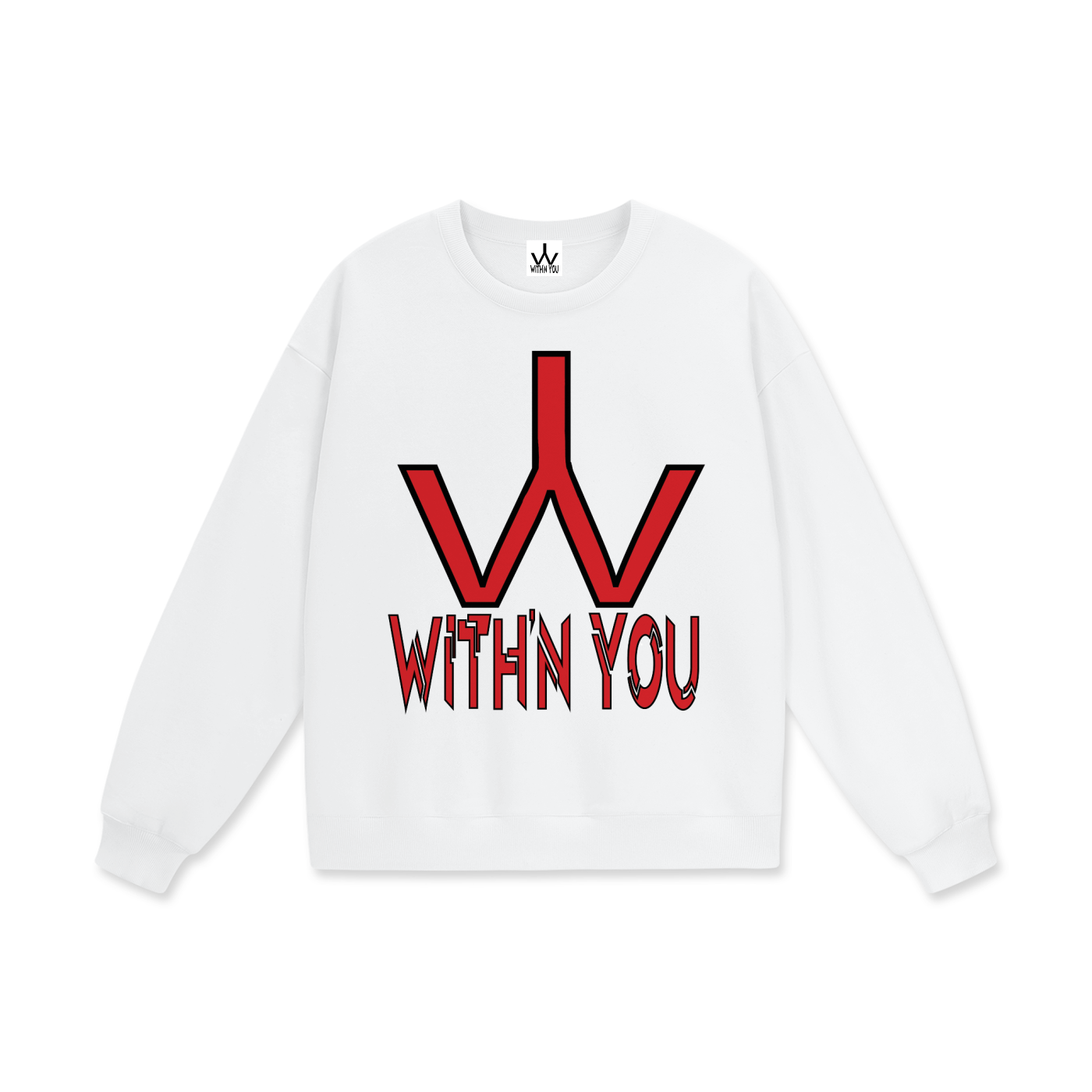 "WITH'N YOU" LOGO - BLACK/RED - Heavyweight Drop Shoulder Sweatshirt