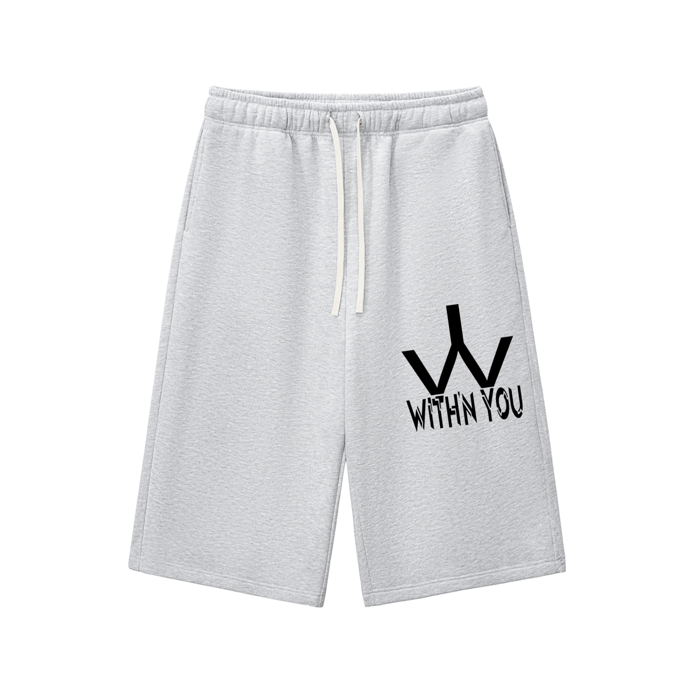 "WITH'N YOU" LOGO - BLACK - Relaxed Drawstring Three-quarter Sweatpants