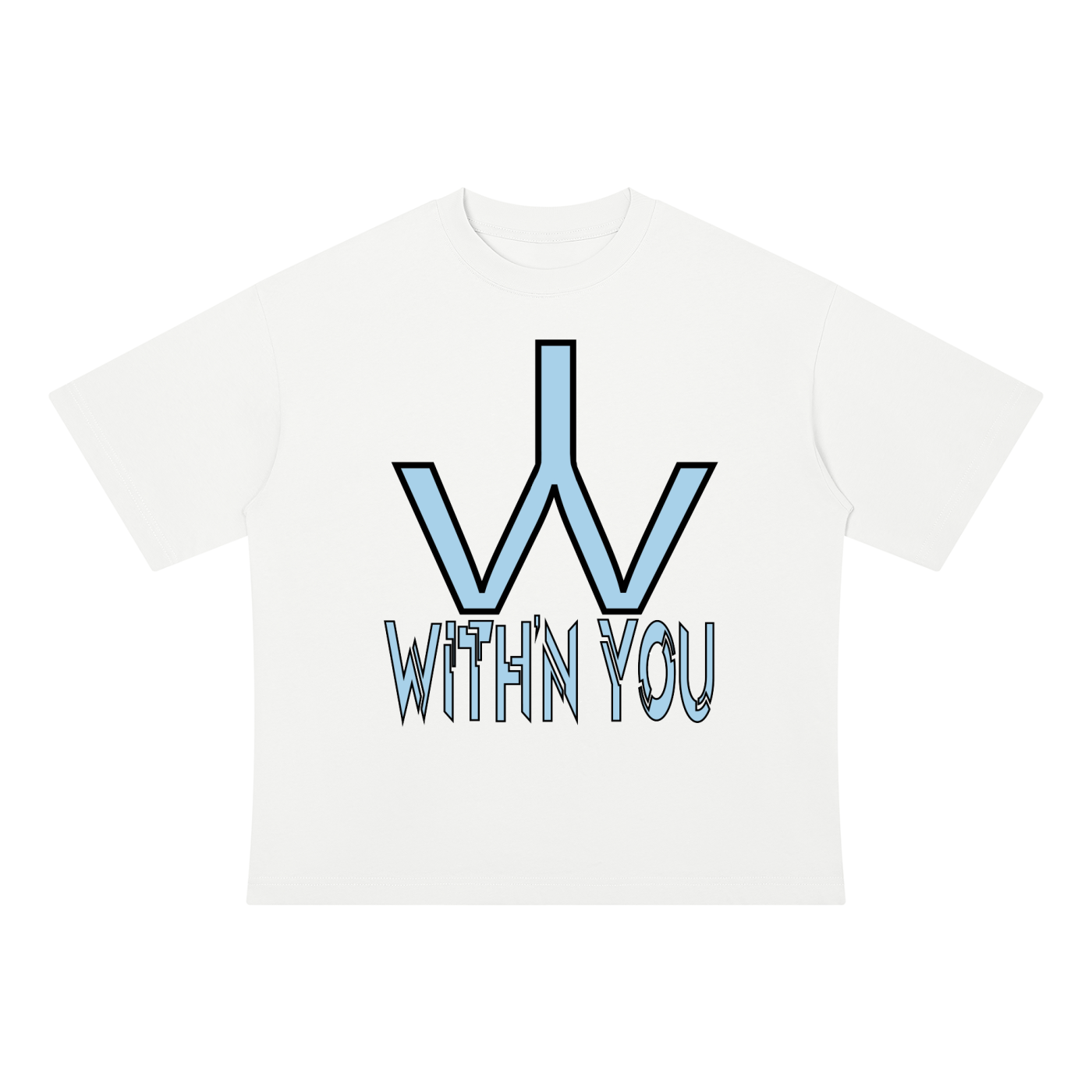 "WITH'N YOU" LOGO - BLACK/CAROLINA BLUE - Unisex Drop Shoulder Cotton T-Shirt