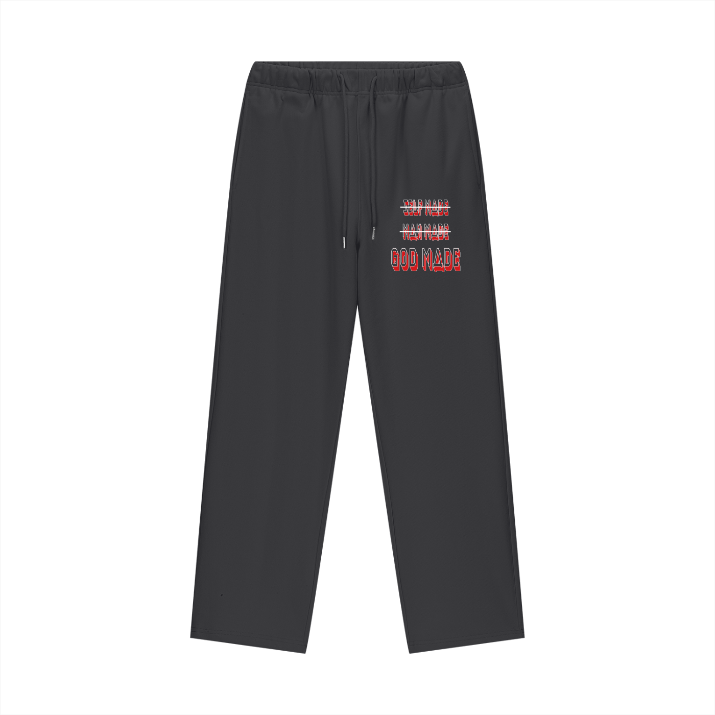 "GOD MADE" - WHITE/RED - Heavyweight Fleece Straight Leg Pants