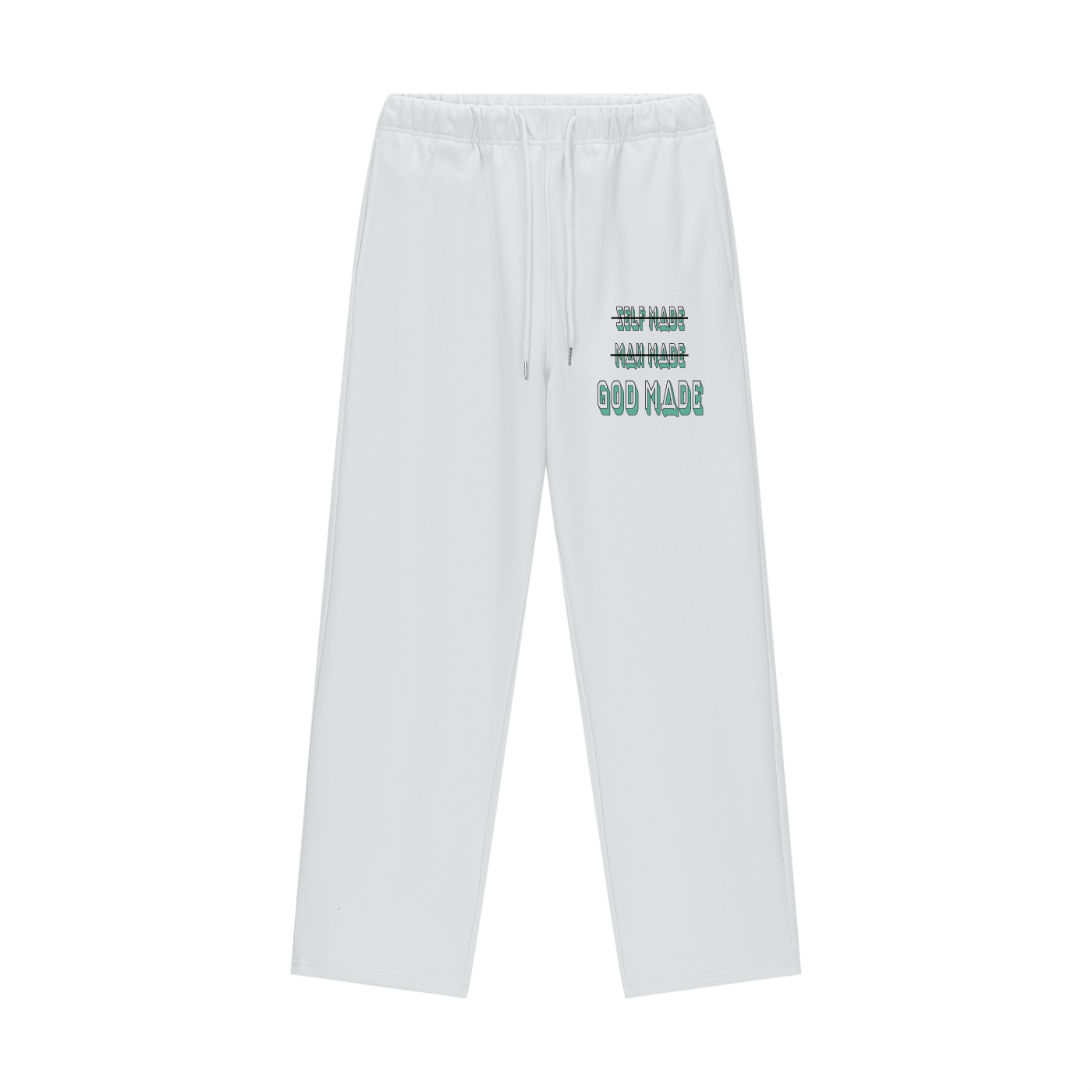 "GOD MADE" - BLACK/TEAL - Heavyweight Fleece Straight Leg Pants