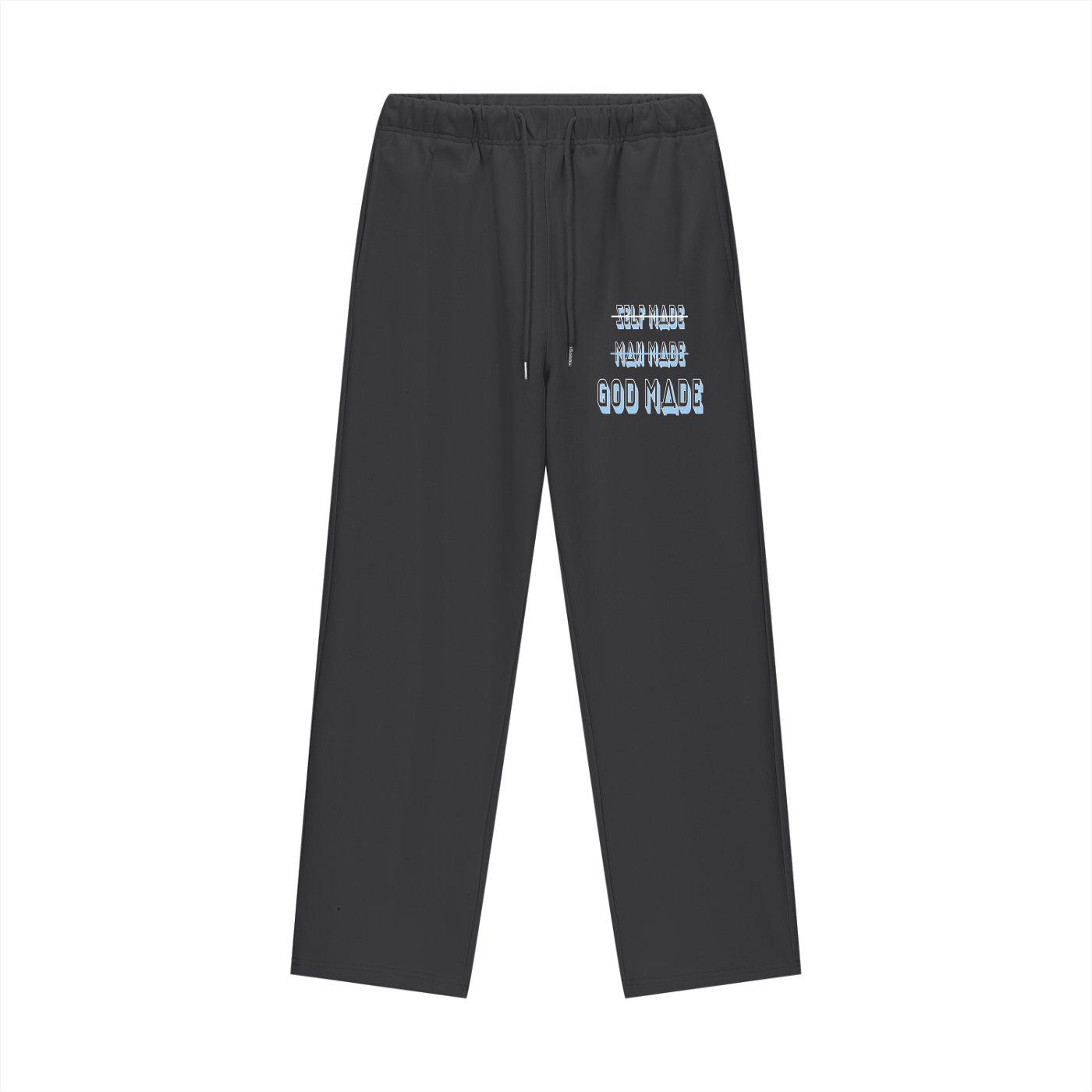 "GOD MADE" - WHITE/CAROLINA BLUE - Heavyweight Fleece Straight Leg Pants